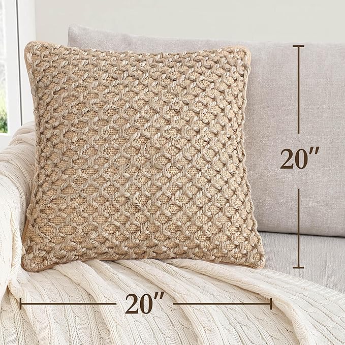 Boho Living Jada Decorative Throw, Includes Accent, Premium Woven Design, Living Room Décor, (2) 20" x 20" Pillow Cover with Insert, Beige