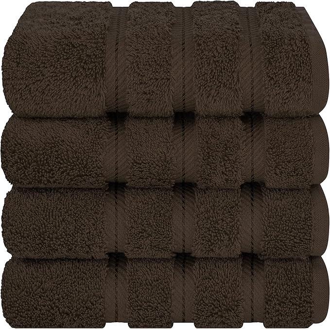 American Soft Linen Luxury Hand Towels for Bathroom, 600 GSM 100% Cotton Turkish 4 Piece Hand Towel Set, 600 GSM Hand Face Towels for Kitchen, Brown Hand Towels