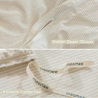 MooMee Striped Duvet Cover Set 100% Washed Cotton Linen Like Textured Breathable Durable Soft Comfy (Almond Milk Grey Pinstripes, Palatial King/Oversized King 120"x98")