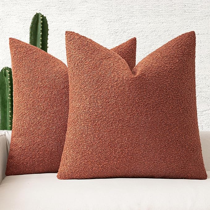 MIULEE 20x20 Inch Decorative Pillow Covers for Couch Bed Set of 2 Textured Boucle Neutral Winter Throw Pillows Burnt Orange Accent Solid Cushion Pillowcases Sofa Livingroom Home Decor