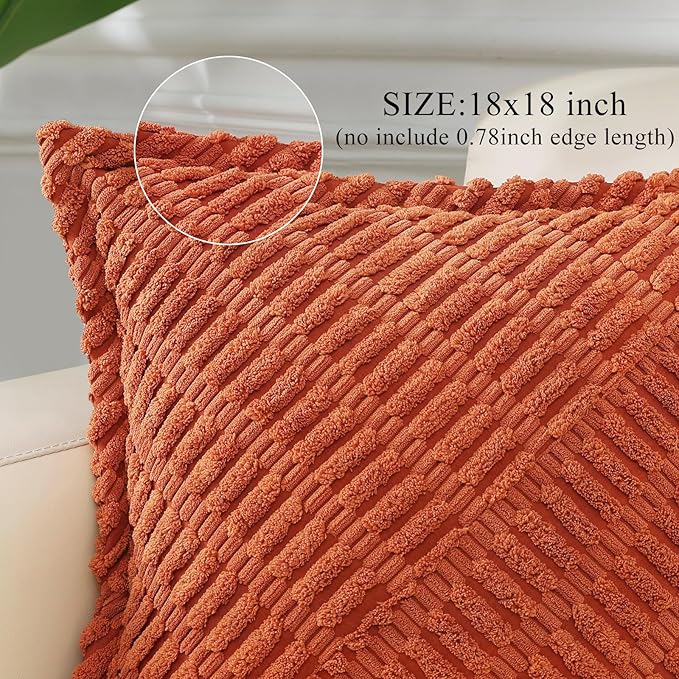 decorUhome Decorative Rust Fall Throw Pillow Covers 18x18 Set of 2 with Splicing, Boho Soft Neutral Corduroy Broadside Twill Pillow Covers for Couch Bed Sofa Living Room