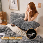 XeGe Faux Fur Throw Pillow Cases, Plush Shaggy Ultra Soft Pillow Covers, Fluffy Crystal Velvet Decorative Pillowcases, Furry Fuzzy Pillow Shams Zipper Closure, Set of 2 (King, Black Ombre)