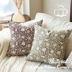 Floral Throw Pillow Covers 18x18 Farmhouse Block Print Pillow Covers Decorative Pillow Covers Couch Pillows for Living Room Vintage Accent Sofa Pillows Set of 2, Burgundy