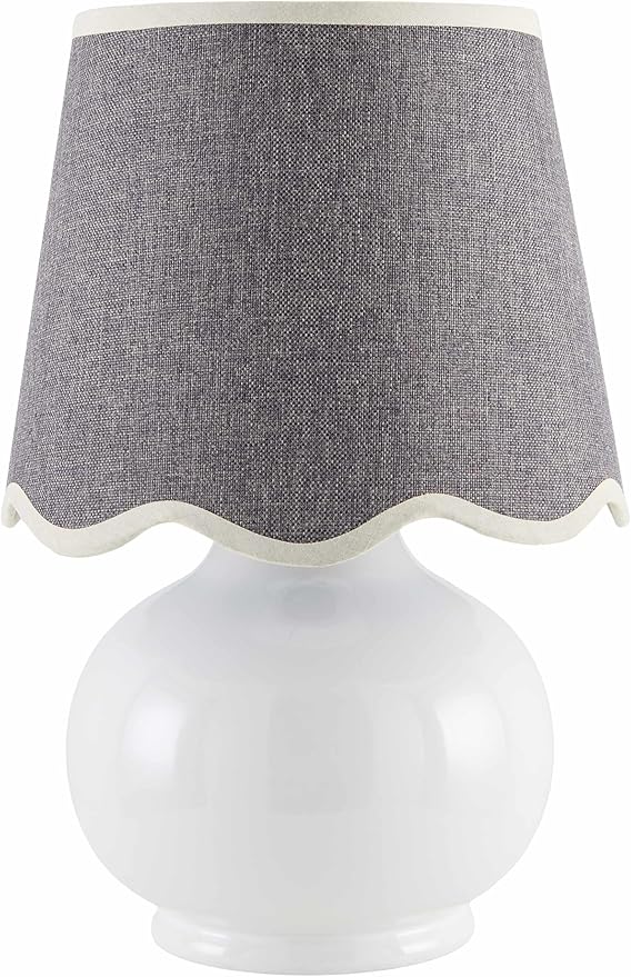 BoutiqueRugs Navarro Boho Ceramic Bedside Table Lamp for Bedroom Nightstand and Living Room - Shade Cotton - White, Gray - 13" H