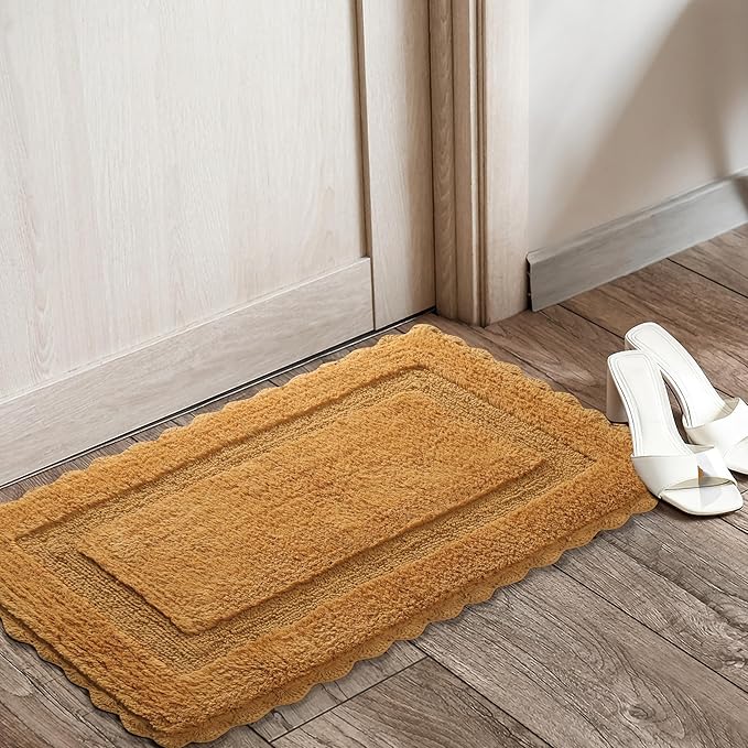Savi Home Cotton Crochet Bathmat with Antiskid 17x24 Mustard, 100% Pure Cotton, Super Soft Bath Rug, Plush & Absorbent, Hand Tufted Heavy Weight Construction, Full Reversible Step Out Rugs