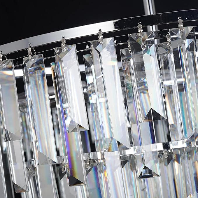 Chrome Modern Round Top K9 Crystal Chandelier Lighting Fixture, 17 Lights Round K9 Crystal Adjustable Hanging Lamp for Dining Room Bedroom Living Room,Hallway,Bar,Kitchen W39''