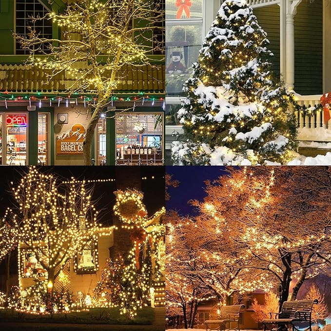 WATERGLIDE Extra Long 328 FT Fairy String Lights, 1000 LED Outdoor Green Wire Christmas Lights, Plug in Mini Light 8 Modes & Waterproof for Outside Xmas Tree Holiday Wedding Party Decor, Warm White