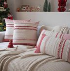Christmas Lumbar Pillow Covers 14x36 Inch Long, Red Textured Boho Christmas Decorative Couch Pillow Cases for Farmhouse Home Decor, Accent Cushion Cover for Sofa, Bed, Living Room, Bedroom, Pack of 1