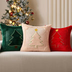 DFXSZ Christmas Pillow Covers 18x18 Yellow Star Beige Christmas Tree Decoration Soft Plush Faux Fur Jacquard Throw Pillows for Bedroom Sofa Holiday Festivals Winter Home Decor PTK063C18