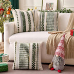 ANRODUO Pack of 2 Boho Decorative Throw Pillow Covers 18x18 Farmhouse Cushion Case Striped Chenille Pillow Cases Square Pillow Covers Accent Neutral Pillowcase for Sofa Couch Bed, Olive Green Stripe