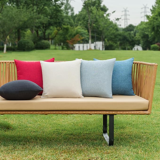 NiNi ALL Pack of 2 Decorative Outdoor Waterproof Pillow Covers Square Garden Linen Textured Cushion Sham Throw Pillowcase Set of 2 for Patio Farmhouse Garden Tent Couch 24x24 Inch Red