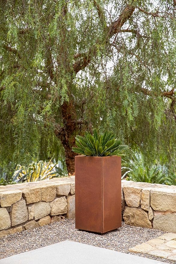 Veradek Corten Steel Series Pedestal Planter - Tall Corten Steel Planter for Outdoor Porch/Patio | Naturally Rusting Steel for All-Weather Use | Modern Rustic Décor for Tall Plants, Trees, Flowers
