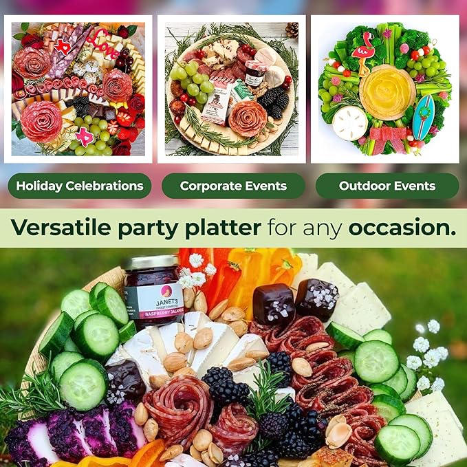 Dtocs Disposable Charcuterie Boards (25) 13" Round Palm Leaf Plates | Bamboo Like Strong Compostable Trays, Serving Platters, Grazing, Cheese Boards for Wedding Parties, Catering | Wooden Look