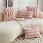 Neelvin Pink Faux Fur Cozy Soft Striped Decorative Throw Pillow Covers 22x22 inch Set of 2,Velvet Pillowcase Cushion Case for Sofa Couch