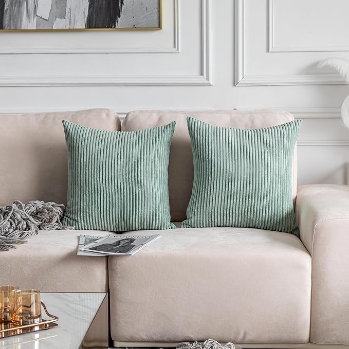 Home Brilliant Couch Spring Pillow Covers 26x26 Set of 2 Super Soft Corduroy Large Euro Sham for Bedroom Pillow Covers, 26 x 26 inch, Iceburg Green
