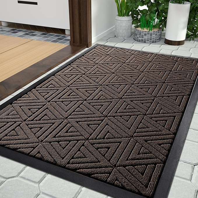 Yimobra Outdoor Mats for Front Door, Stops Mud & Dirt at Entrance, Fits Garage & Patio, All-Weather Waterproof Non Slip Outdoor Indoor Welcome Mat, 29.5x17 Brown