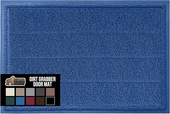 GORILLA GRIP Dirt Grabber Mesh Doormat, Low-Profile, Stain and Fade Resistant Heavy Duty Quick Dry Striped Doormats, Mats for Indoor or Outdoor Entry, Shoe Scraper, Garage Entrance Mat 47x35, Blue