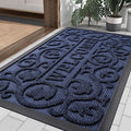 Smiry Welcome Door Mat Outside Entrance, Heavy Duty Trap Dirt and Moisture Easy Clean Low Profile Patio Porch Indoor Outdoor Front Doormat for Entry, 36x24 Inch, Navy Blue/Welcome