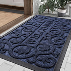 Smiry Welcome Door Mat Outside Entrance, Heavy Duty Trap Dirt and Moisture Easy Clean Low Profile Patio Porch Indoor Outdoor Front Doormat for Entry, 36x24 Inch, Navy Blue/Welcome