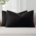decorUhome Decorative Outdoor Throw Pillow Covers 12x20 Set of 2, Lumbar Linen Rustic Neutral Farmhouse Euro Pillow Covers with Stitched Edge for Couch, Sofa, Living Room, Black