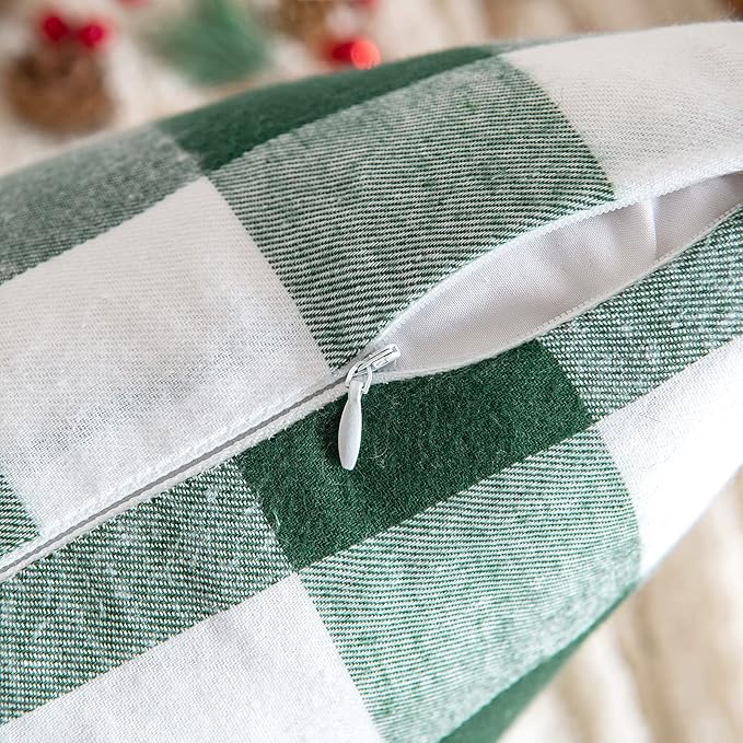 MIULEE Christmas Pack of 2 Buffalo Check Plaids Porch Throw Pillow Covers Classic Retro Farmhouse Cushion Case Soft Square Pillowcases for Home Decor Sofa Bedroom Couch 12 x 20 Inch Green and White