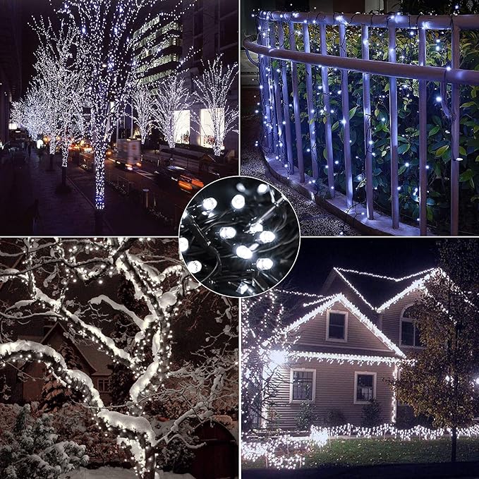 Flacchi Christmas Lights Solar 2 Pack Total 144ft 400 LED 8 Modes Outdoor String Lights Waterproof Solar Fairy Lights for Garden, Patio, Fence, Balcony,Backyard, Outdoors (White)