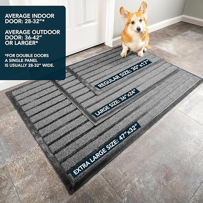 ubdyo 2 Pack Heavy Duty Door Mat Outdoor Entrance - Muddy Dirt Trapping Outdoor Mats - Low Pile Front Door Mat Outside Entrance - Anti Slip Indoor Doormat - Patio, Porch - 30'' x 17'', Bright Black