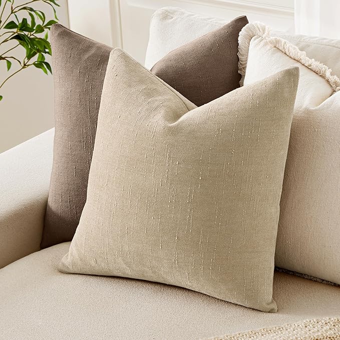 MIULEE Pack of 2 Decorative Throw Pillow Covers Soft Chenille Throw Pillows Solid Textured Cushion Covers for Couch Sofa Bedroom Living Room 18x18 Inch, Beige