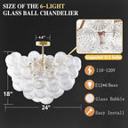 Longree Nordic Bubble Ball Swirled Glass Ceiling Lights Fixture, Dia 24 inch Gild Brass and Clear Blown Glass Small Chandelier for Bedroom Study Bathroom