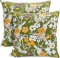 Decorative Throw Pillow Covers Set of 2 Green Pillow Covers 20x20 inch Soft Short Plush Square Freesia Floral Throw Pillows,Farmhouse Outdoor Pillow Covers for Couch Sofa Bed Living Room