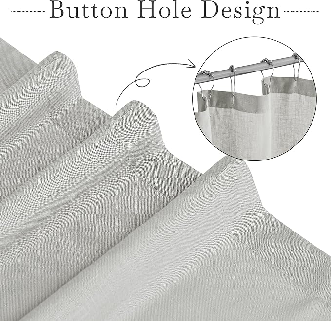 KGORGE Semi Sheer Shower Curtain for Bathroom - Linen Blend Fabric Lightweight Waterproof Privacy Assured Button Hole Shower Curtains for Bathtub, Grey, 72 x 72 inches Long, Hooks Included