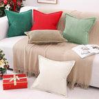 Mecatny Christmas Corduroy Throw Pillow Covers 18x18 Set of 2, Neutral Decorative Soft Boho Couch Pillow Covers with Broadside for Sofa Living Room, Green