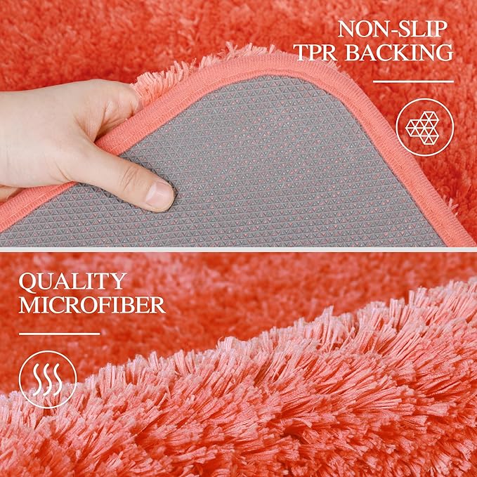 Walensee Large Bathroom Rug (24 x 40, Iiving Coral) Extra Soft and Absorbent Shaggy Mat Machine Washable Microfiber Bath Mat, Non Slip Bath Mat, Luxury Bathroom Floor Mats