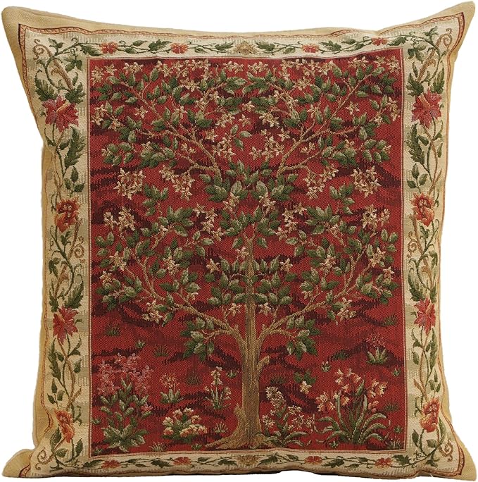 Charlotte Home Furnishings Tapestry Pillow Covers, Tree of Life Cushion Covers for Couch, Living Room 18x18 in, European Cotton Jacquard Woven for Cozy Bedroom Decor