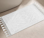 Savi Home Cotton Woven Jacquard Bathroom Rug, Woven Fringe Bathroom Mats, 100% Cotton, Non - Slip Bath Mat, Durable Thick Bath Mat 20”x38” with Fringes, White
