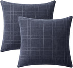 MIULEE Decorative Linen Check Throw Pillow Covers Neutral Farmhouse Vintage Pillow Covers 20x20 Set of 2 Boho Modern Home Decor for Sofa Couch Bedroom Cushion Navy Blue