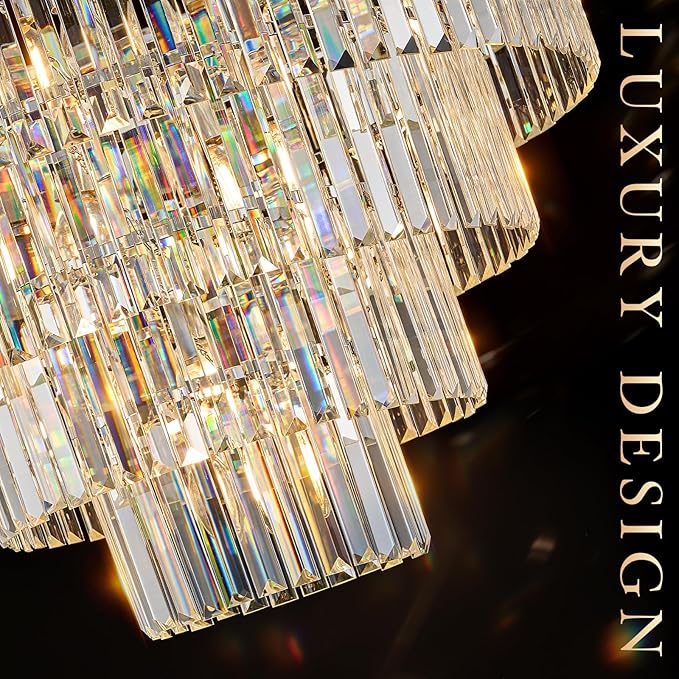23 Lights Large Crystal Chandeliers 36" Modern Chrome Luxury Chandelier for Foyer Staircase Chandeliers 6 Tiers Round K9 Ceiling Pendant Lighting Fixture for Living Dining Room