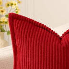 Mecatny Christmas Corduroy Throw Pillow Covers 22x22 Set of 2, Neutral Decorative Soft Boho Couch Pillow Covers with Broadside for Sofa Living Room, Christmas Red