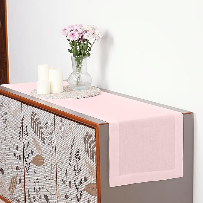 D'Moksha Homes Linen Pastel Pink Table Runner 120 Inches Long - 100% Pure Linen Dining Table Runner 14 x 120 Inch for Fall, Autumn and Halloween - Machine Washable
