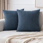 MIULEE Pack of 2 Decorative Throw Pillow Covers 20x20 Inch Soft Boho Striped Textured Corduroy Pillow Covers Modern Farmhouse Home Decor for Couch Bed Sofa Living Room Blue