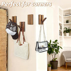 Foldable Wall Hooks 4Pack: Rustic Wooden Coat Hooks Mounted for Heavy Duty Hanging Towels Backpack Bags Hats, Space Saving Minimalist Decorative Hooks for Aesthetic Homeowners