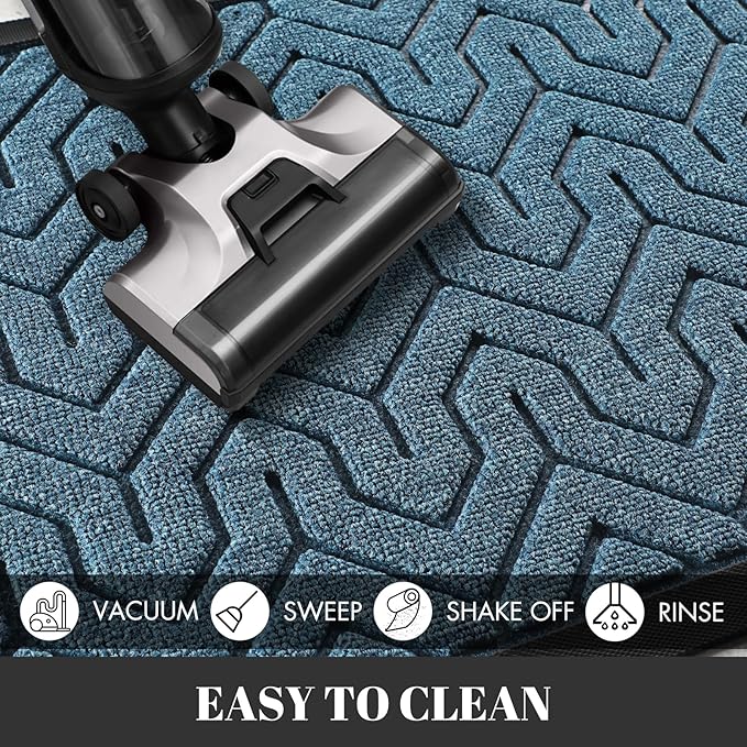 Yimobra Large Door Mat Outside Entrance 47x24, Waterproof Heavy Duty Outdoor Mats for Front Door, Non Slip Rubber Entry Mat for Garage Patio Indoor, Easy Clean, Mix Blue