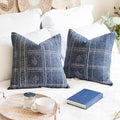 BlissBlush Dark Blue Decorative Throw Pillow Covers 18X18, Set of 2, Boho Farmhouse Cushion Cover, Cozy Soft Accent Pillowcase for Couch Sofa Bed Living Room Home Décor