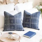BlissBlush Dark Blue Decorative Throw Pillow Covers 18X18, Set of 2, Boho Farmhouse Cushion Cover, Cozy Soft Accent Pillowcase for Couch Sofa Bed Living Room Home Décor