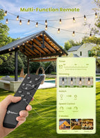 Brightown 75FT Solar String Lights Outdoor Waterproof with Remote, Solar Patio Lights with 35 Shatterproof LED Bulbs, 3 Light Mode, Dimmable & Timer, Hanging String Lights for Porch Garden Bistro
