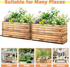 FENCY Large Metal Planter, Large Rectangular Planters for Outdoor Plants, Tall Outdoor Planters for Porch Patio, 32" L x 15" W x 16.3" H Walnut Finish Metal Planter with Drainage Hole
