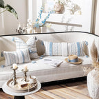 BlissBlush Blue Decorative Lumbar Throw Pillow Cover 12x20 Rectangular Boho Accent Pillowcase Neutral White Farmhouse Cushion for Couch Sofa Bedroom Living Home Décor (Cover ONLY, Pack of 1)