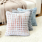 Boho Chenille Tufted Pillow Cover 24x24 Inch Set of 1, Farmhouse Striped Decorative Pillow Covers Accent Fluffy Neutral Square Pillowcases for Couch Sofa Bedroom Living Room, Orange White