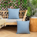 Kevin Textile Pack of 2 Decorative Outdoor Waterproof Checkered Pillow Covers Garden Cushion Sham Throw Pillowcase Shell for Patio Tent Couch 24x24 Inch Light Blue