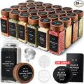 EDELHAUS® Square Spice Jars with Acacia Wooden Lid (Pack of 24) Spice Jars with Shaker Insert and 240 Labels - Acacia Lid Glass Container for Spice Organisation [4.3 in × 1.8 in]